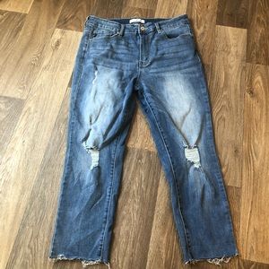 Kancan cropped high rise raw hem distressed jeans size 32